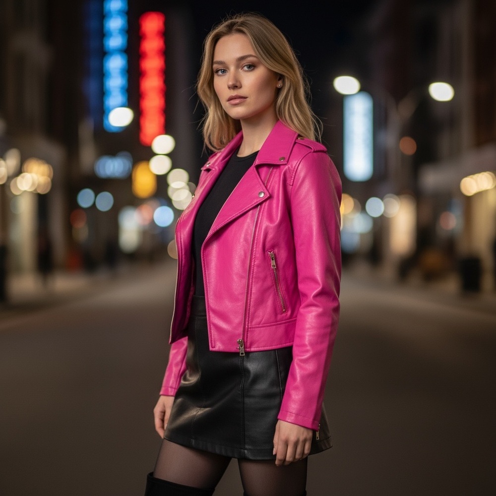 Vibrant Pink faux Leather Jacket